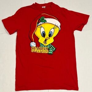 Vintage Loony Tunes Christmas Shirt Mens Xl Red Tweety Bird Holidays 90s